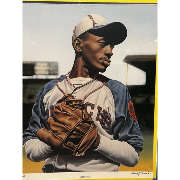 Satchel Paige Negro League HOF # 950 Art Print Framed Signed by Darryl Vlasak - Picture 2 of 11